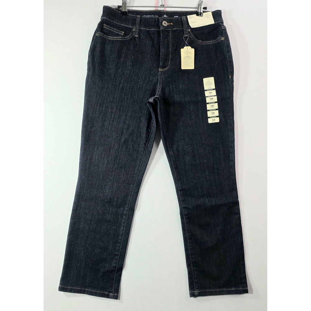 NWT St. Johns Bay Womens Petite 10P Short Straight Leg Jeans Dark Blue Indigo